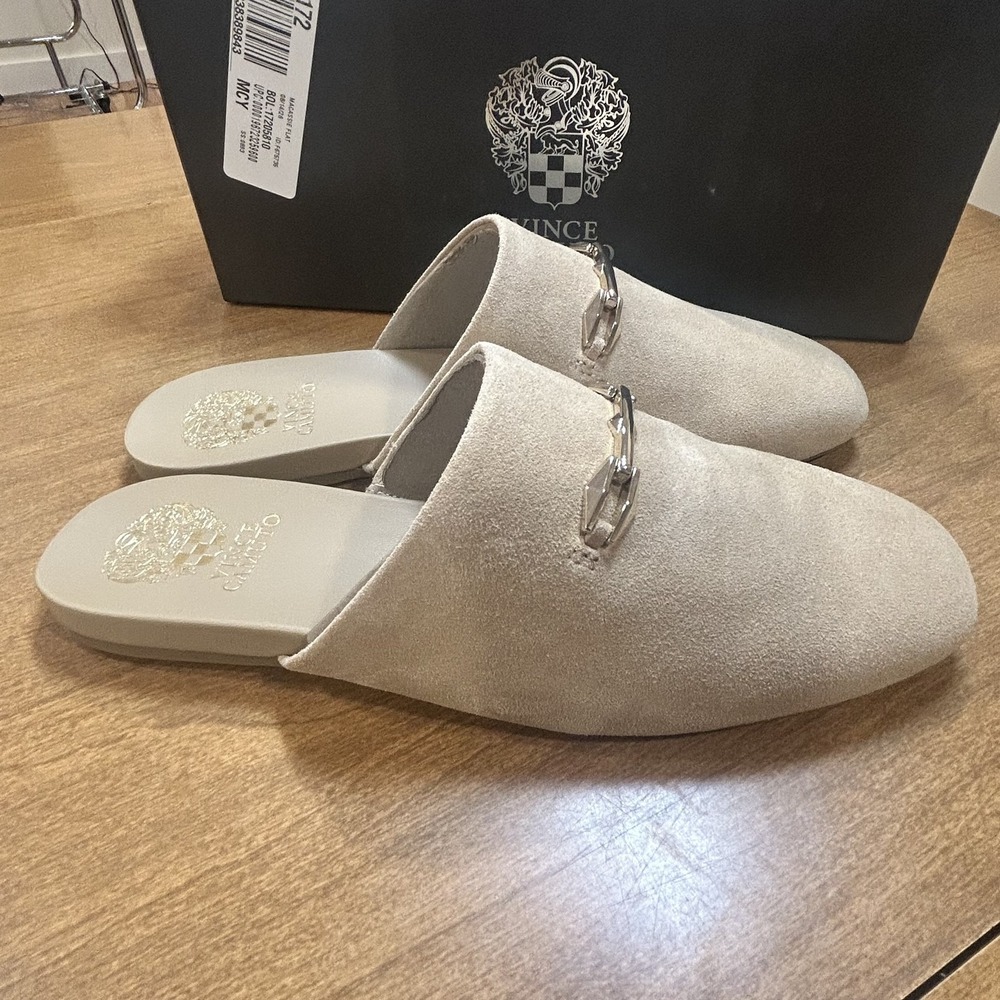 Vince Camuto VC Macassie Shoes Womens Size 8.5 Beige Suede Slide Mules NIB